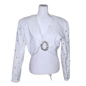 Vintage 80s Studded Denim Bolero Cropped Jacket Womens L White
